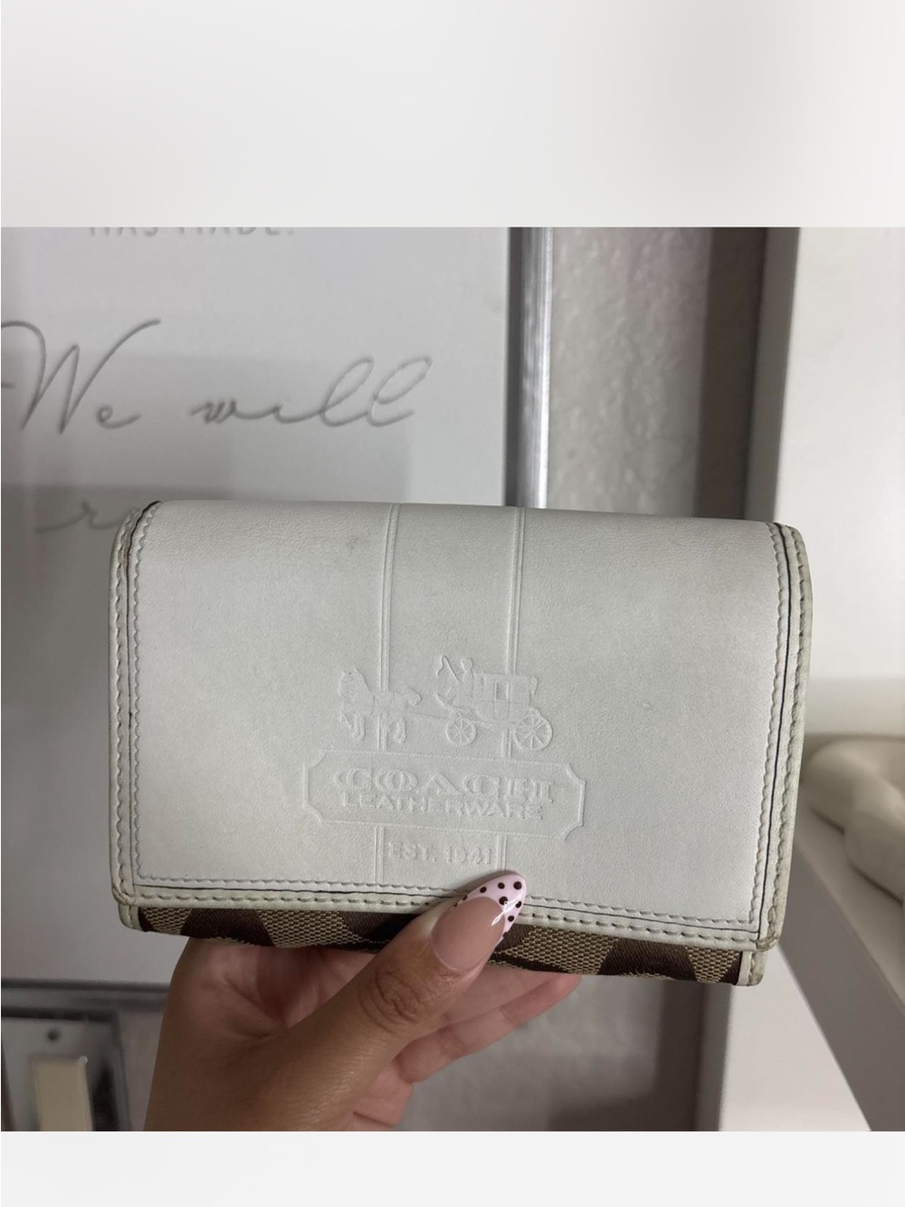 Coach White Leather Compact Wallet with Signature Trim